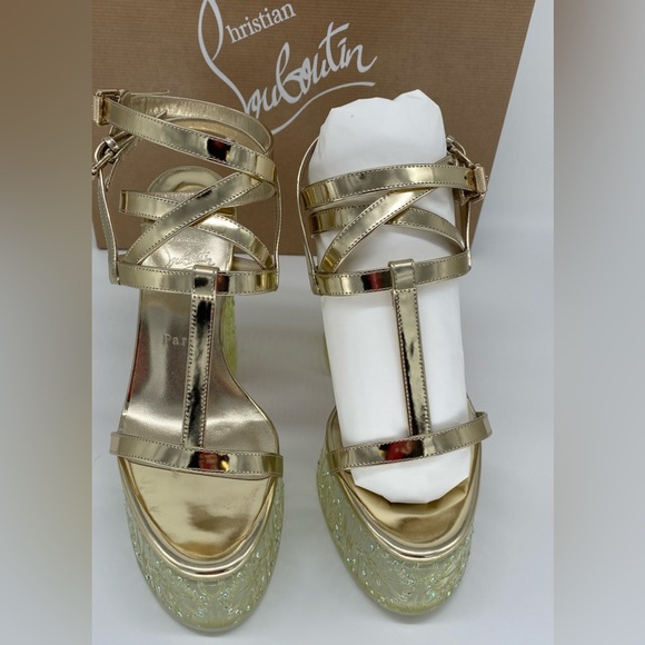 Rare Christian Louboutin Yazefine Platform Metallic Embellished Sandals. Sz37.5 - Picture 6 of 16